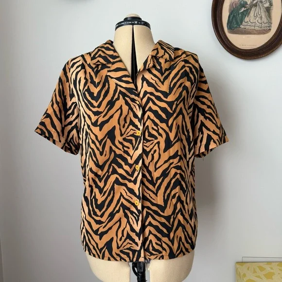 Vintage 1980s Tiger Print Blouse - Truffles - Picture 3 of 8